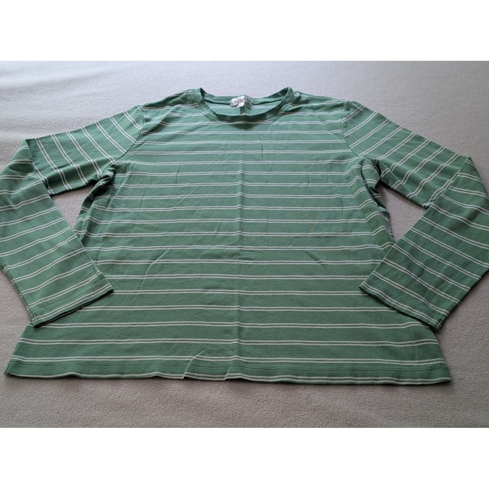 Lake Striped Shirt Womens Lg Green White Scoop Neck 3/4 Raglan Sleeve Jersey Top